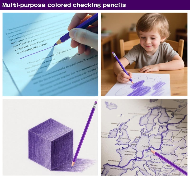 Adhere 25pcs Checking Pencils Erasable colored Pencils Pre-Sharpened #2 HB,for Checking Tests Grading,Map Coloring, editing Office Favors,including a Free sharpener. (Purple) - Image 4